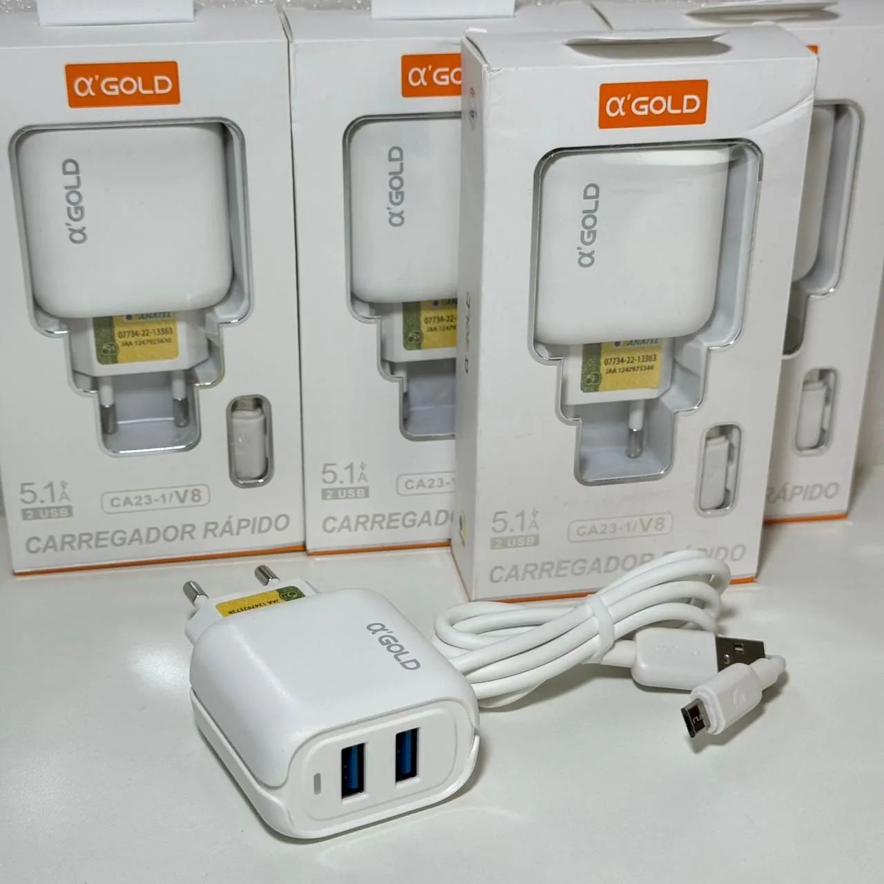 Kit carregador rápido fonte com 2 USBS cabo V8 micro USB