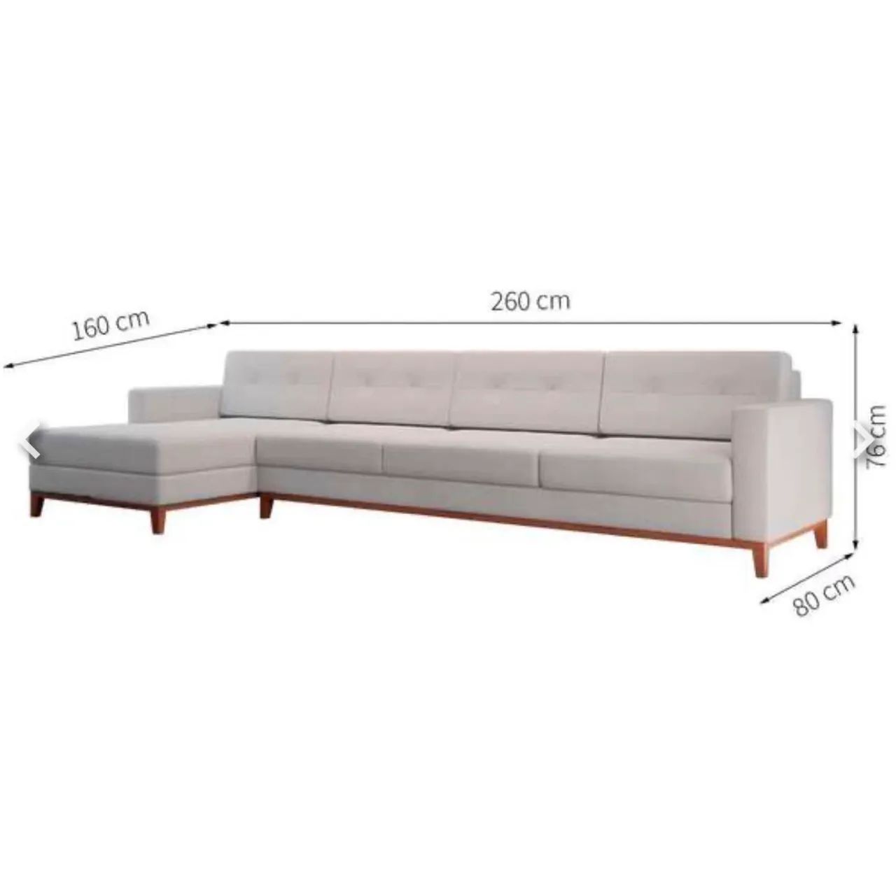Sofá 4 lugares living com chaise esquerdo pés e base em madeira linho cotton cru - Foto 4