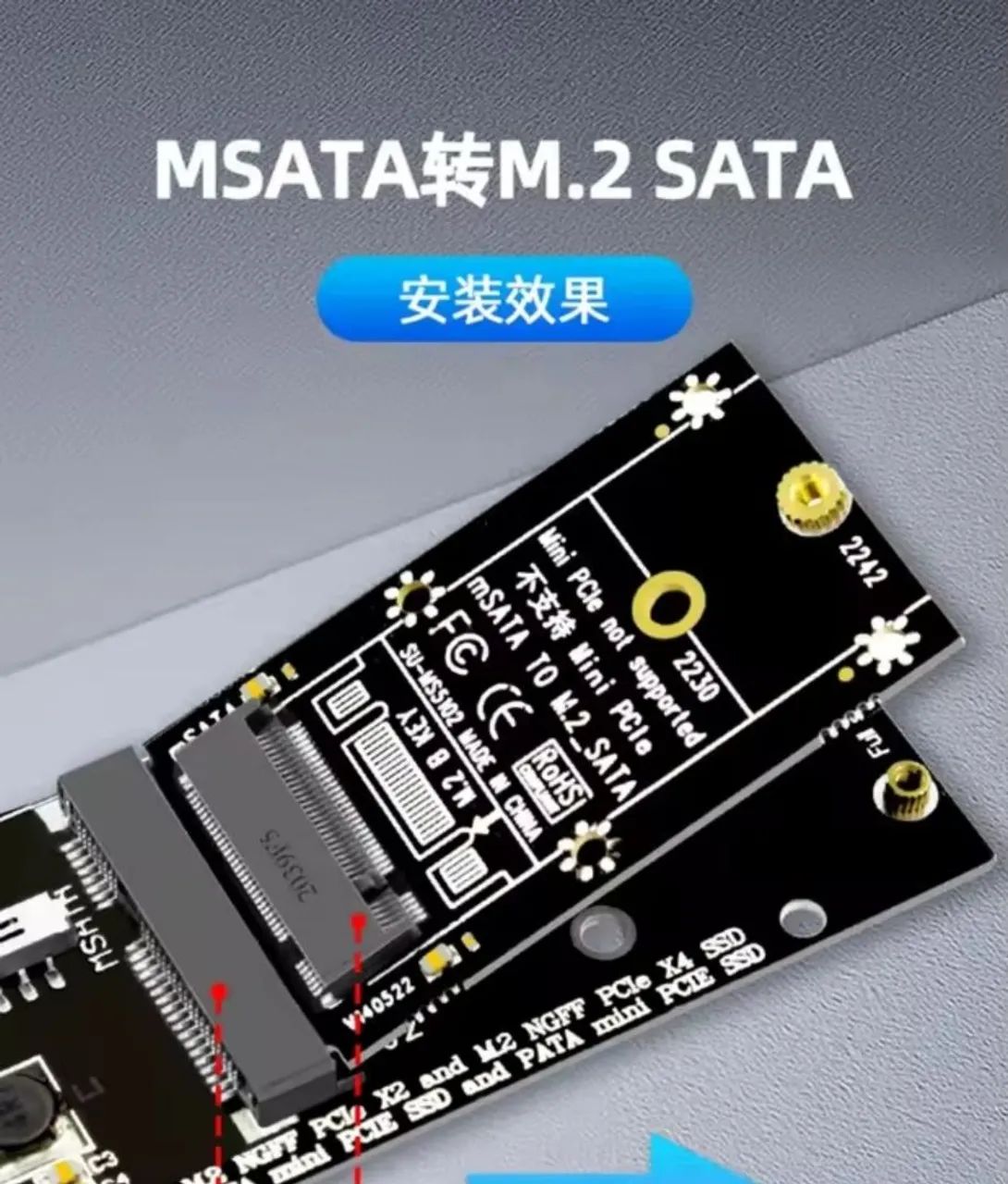 Placa Adaptadora mSATA para SSD M.2 SATA (NGFF) B-Key / B&M-Key - Foto 3