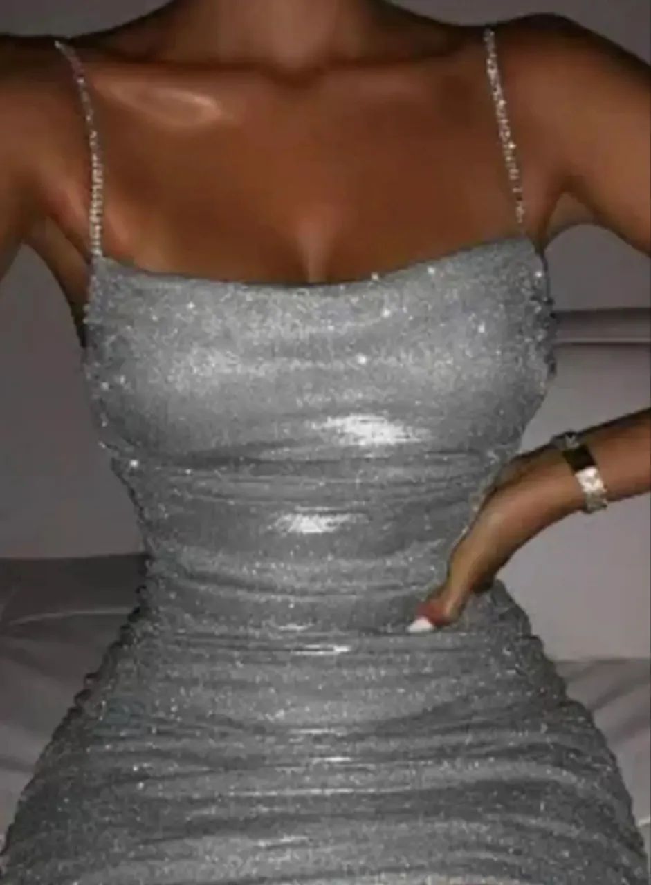 Vestido bodycon mini de gliter prata - Foto 2