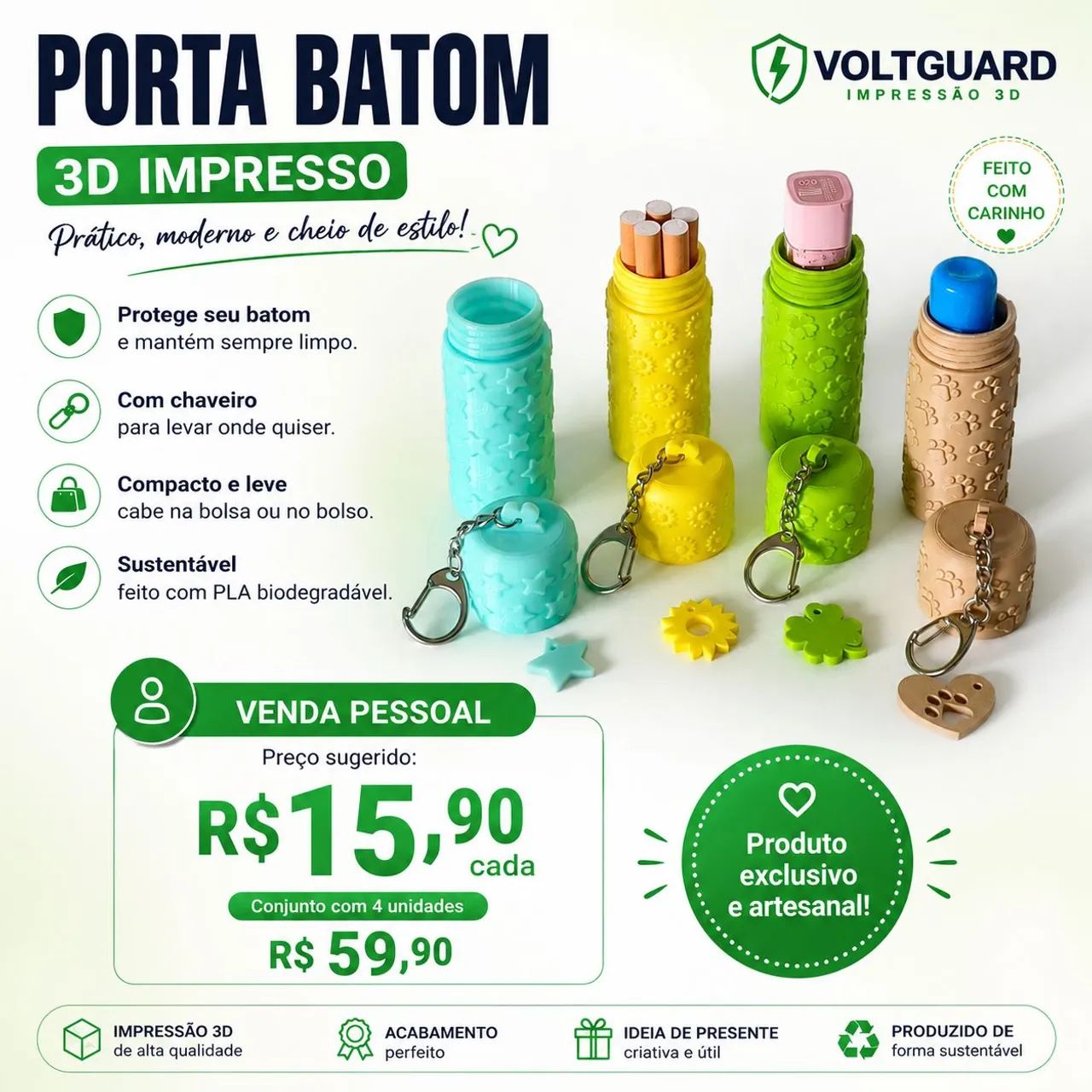 Porta batom chaveiro 3d voltguard3D  - Foto 3