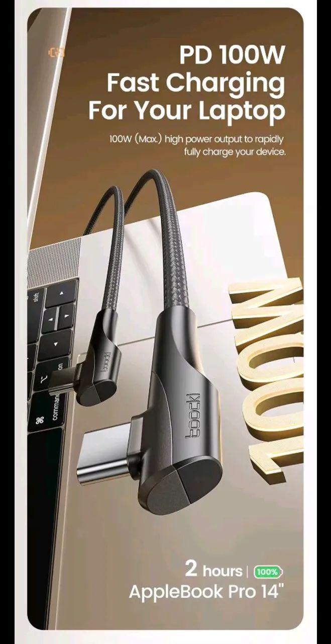 Cabo Usb Toocki 100w 1m Usb Tipo C 90° Graus
