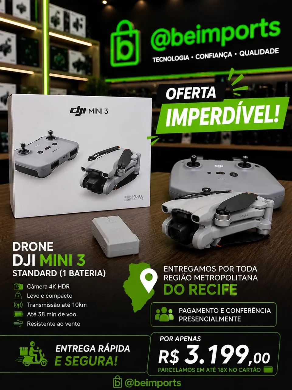 Drone Dji Mini 3 (Pronta Entrega) Promocional EM ATÉ 18x