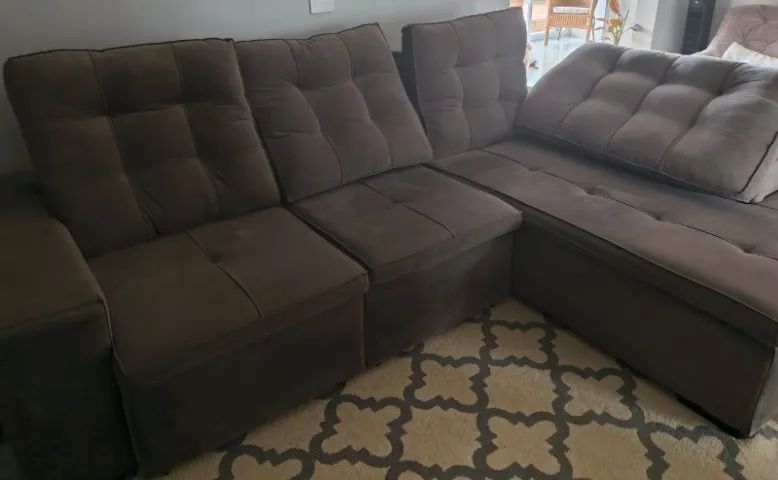 Sofá modular retrátil e reclinável 3 lugares - Suede Cinza - Foto 4