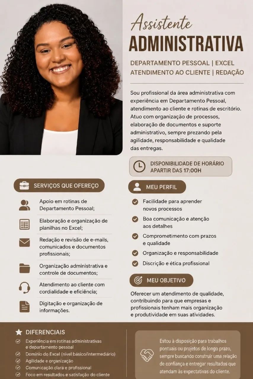 Assistente Administrativa | Departamento Pessoal | Excel | Atendimento ao Cliente | Redaçã - Foto 2