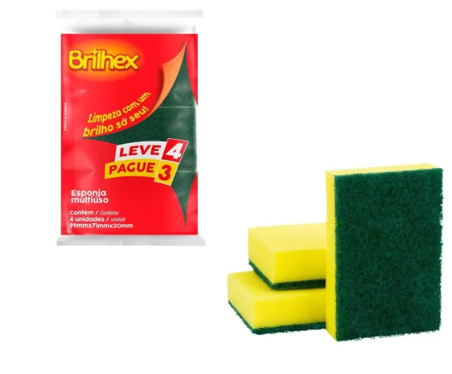 Esponja Limpeza Multiuso Leve 4 Pague 3 - Brilhex