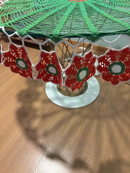 Toalha para o Natal de Crochê Verde e Vermelho - Foto 2