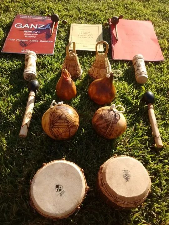 Kit Instrumentos Brasileiros Caxixi Caxibaça Caxicoco Caxambor Maraca Ganzá Pica-Pau - Foto 2