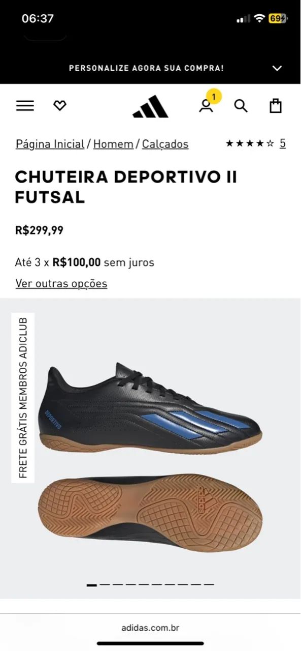 Chuteira Adidas Futsal -  Deportivo II - Azul - Foto 4