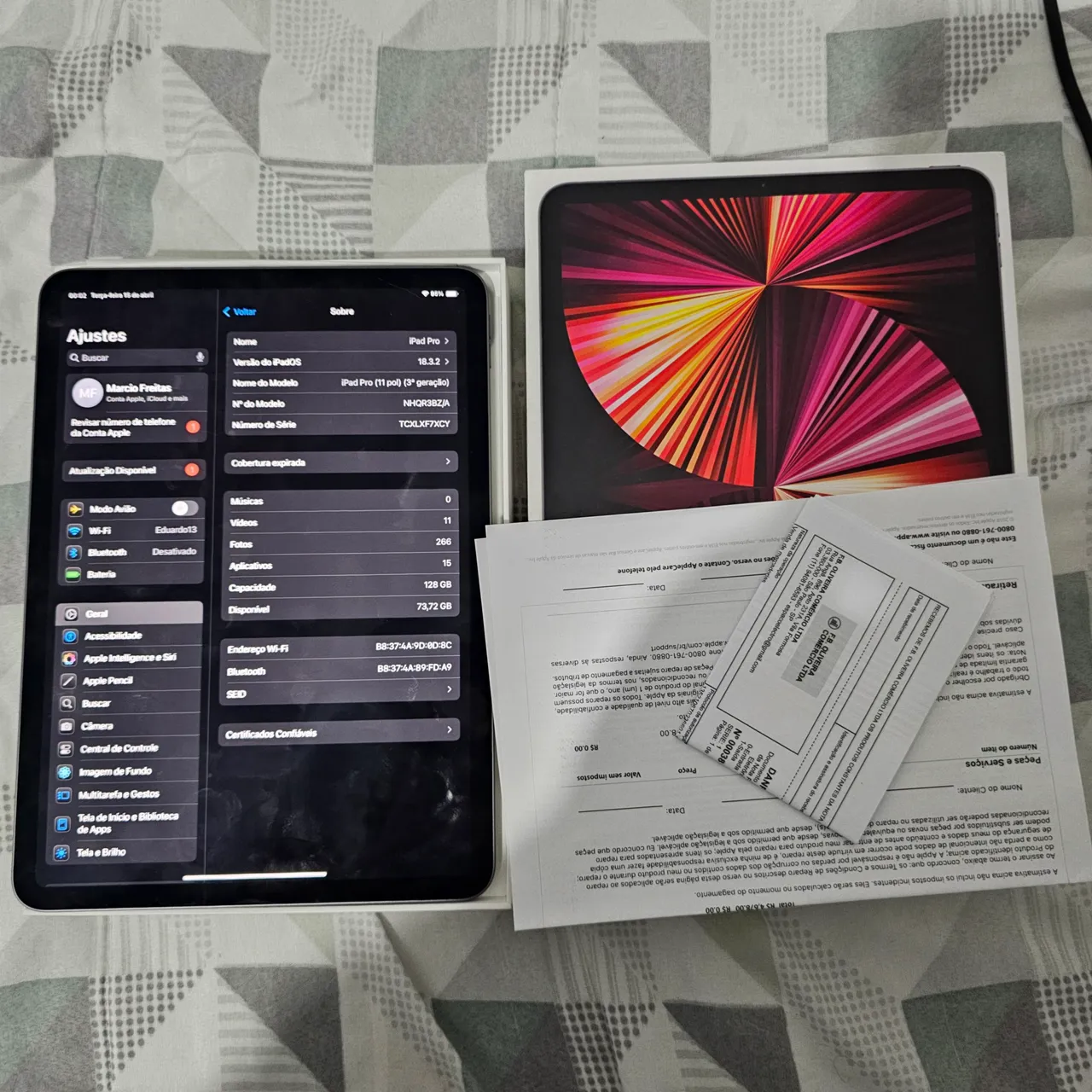 Ipad pro M1 com caixa, nota e carregador