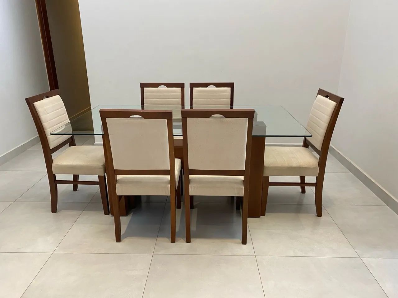 Mesa de jantar de vidro com tampo de vidro 6 cadeiras - Foto 4