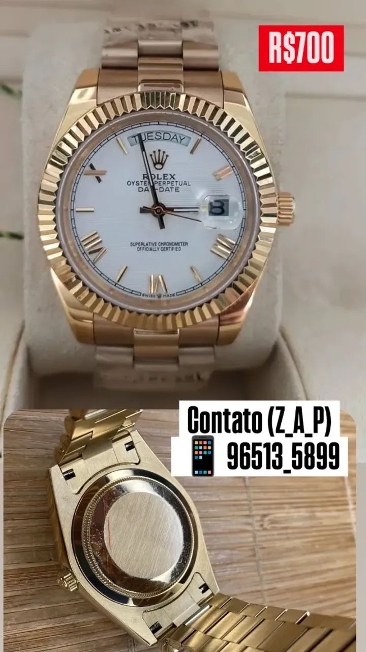 Relógio Rolex Automático Modelo Day DATE Presidente Dourado Com Mostrador Branco - Foto 2