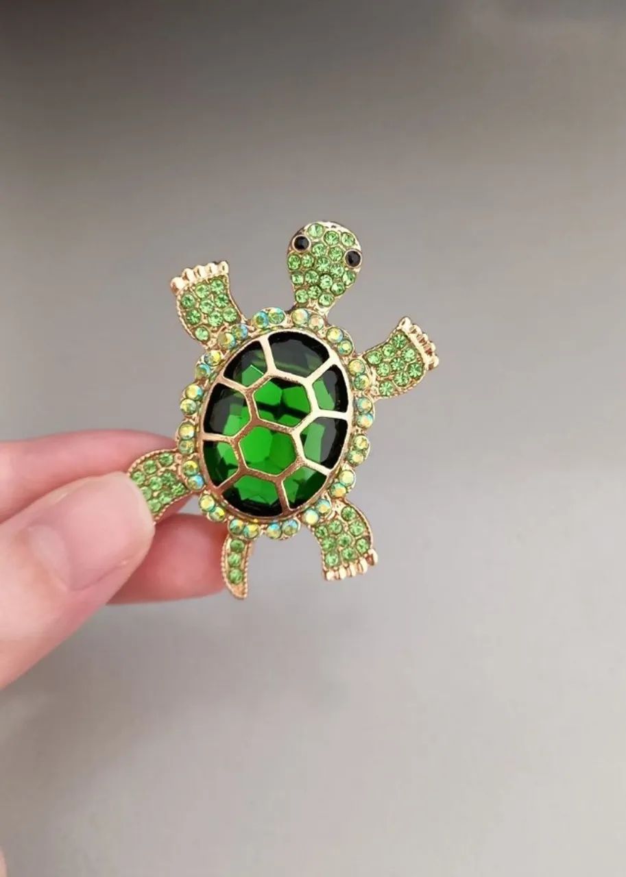 Broche de Tartaruga Strass Verde (novo) - Foto 3