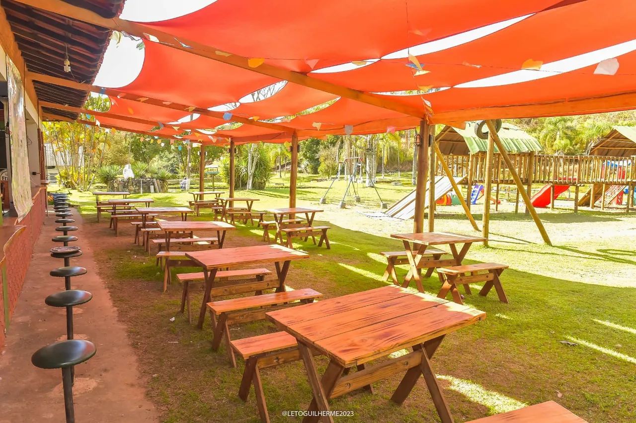Conjunto de mesas e bancos de madeira para restaurante - Foto 6
