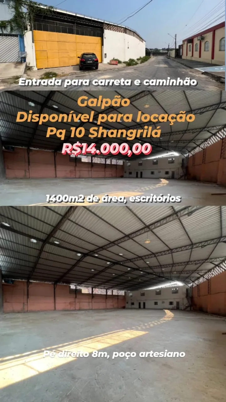Excelente Galpão 1.400m² c/ Pé Direito 8m / Escritório e Poço Artesiano no Shangrila