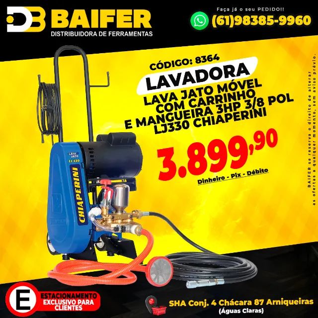 Lava de Alta Pressão Lava Jato Móvel Com Carrinho e Mangueira 3HP 3/8 Pol LJ330 Chiaperini