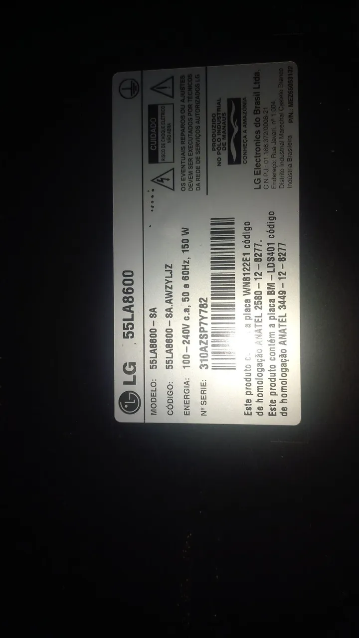Etiqueta de Informação TV LG 55LA8600