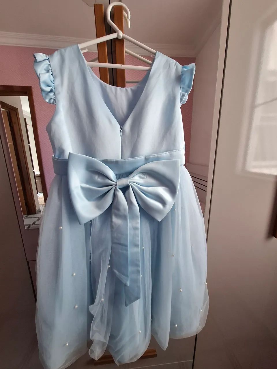 Vestido de Festa Infantil Azul com Laço