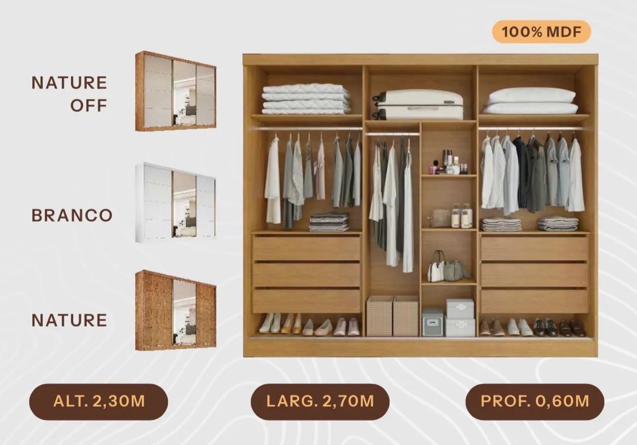 Guarda Roupa 2,70 com Espelho PRONTA ENTREGA E MONTA - Foto 2