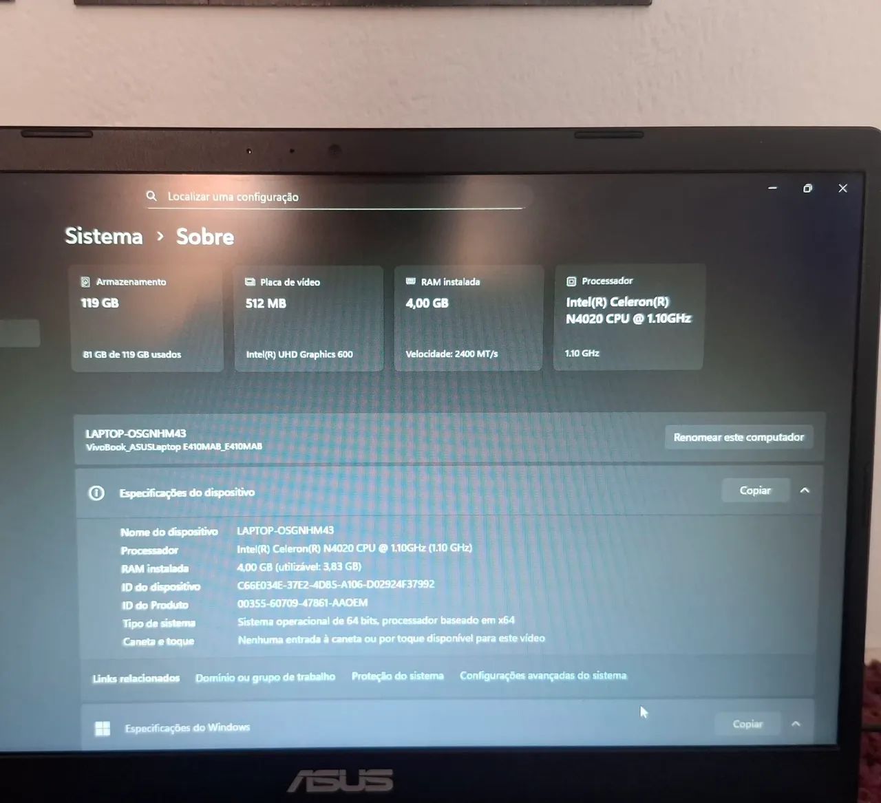 NOTEBOOK-ASUS E410MAB SEMINOVO. - Foto 4