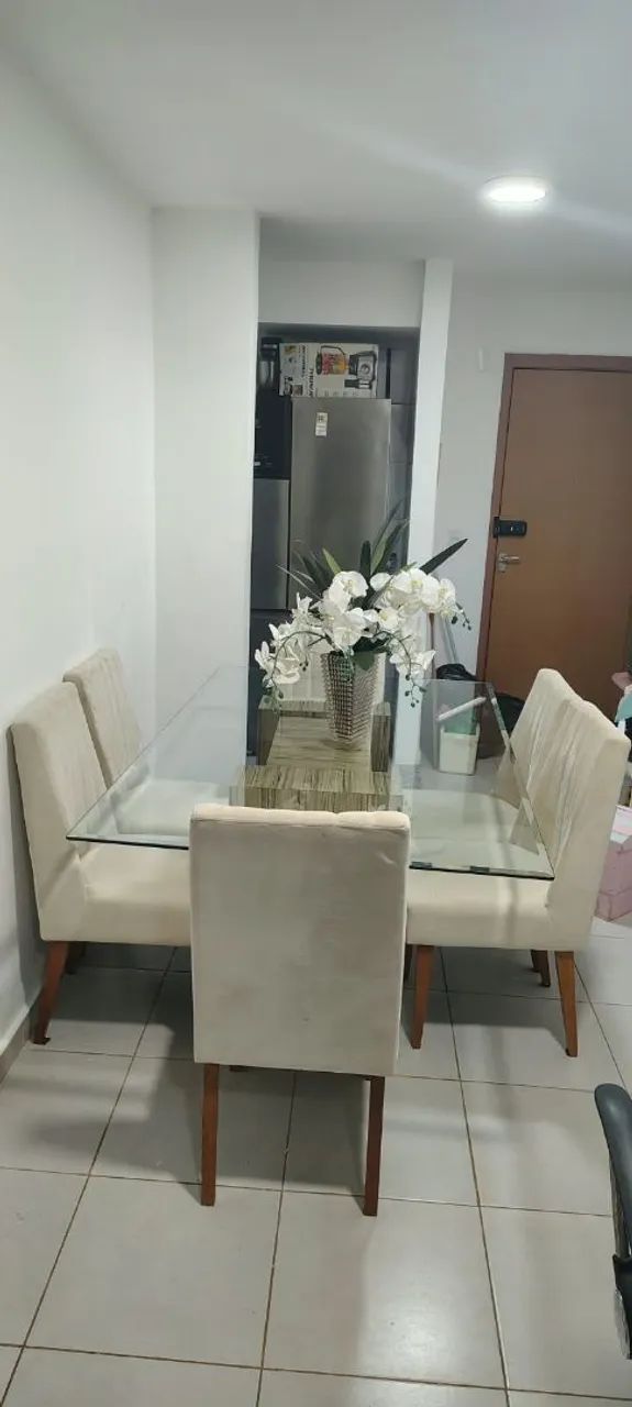 MESA DE JANTAR 6 LUGARES COMPLETA COM BASE E TAMPO DE VIDRO TEMPERADO  - Foto 2