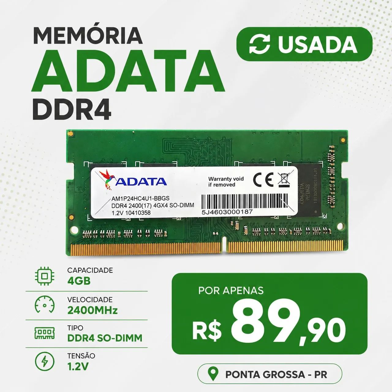 MEMÓRIA RAM ADATA 4GB DDR4
