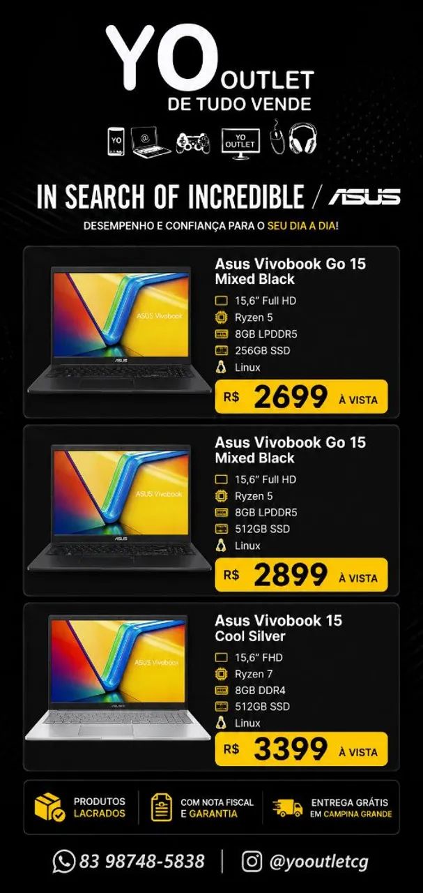 Notebooks Asus lacrados com nota fiscal e garantia