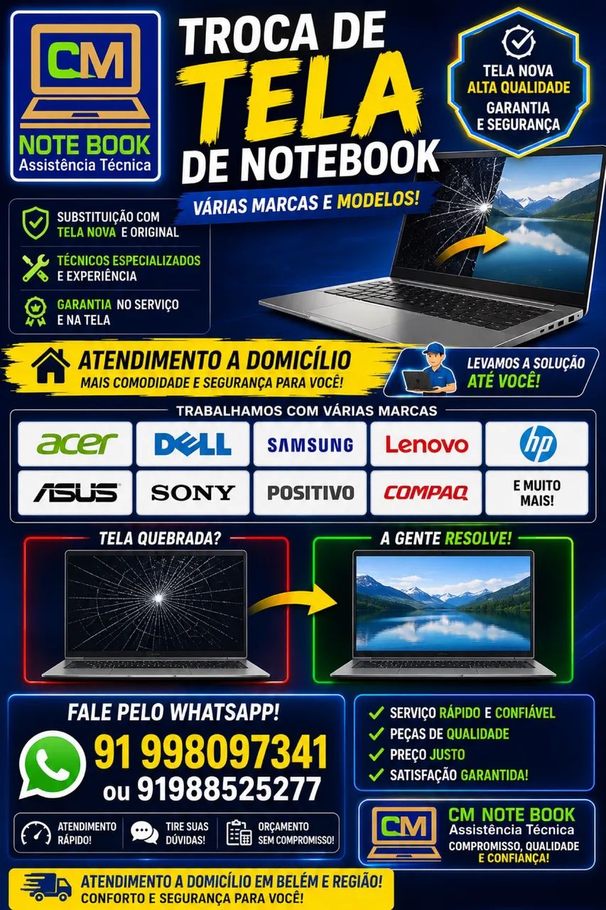 DISPLAY NOVO PARA NOTEBOOK -INSTALAÇÃO GRÁTIS! 