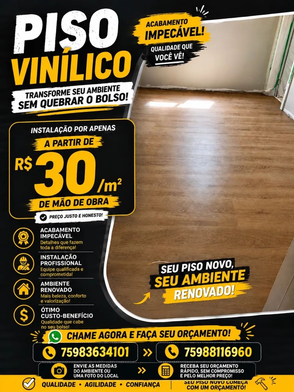 Piso vinílico mão de obra 