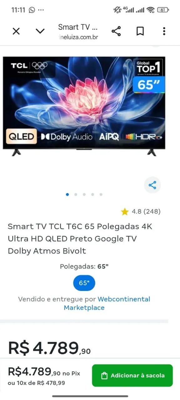 Tv TCL 65 polegadas Qled 4k Premium  - Foto 3