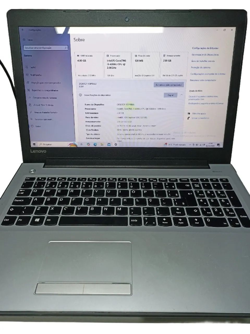 Notebook Lenovo I3-6006U | 8GB Ram | SSD 240GB | Tela 15.6