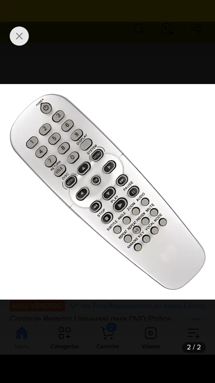 Controle remoto compativel Dvd Philips 