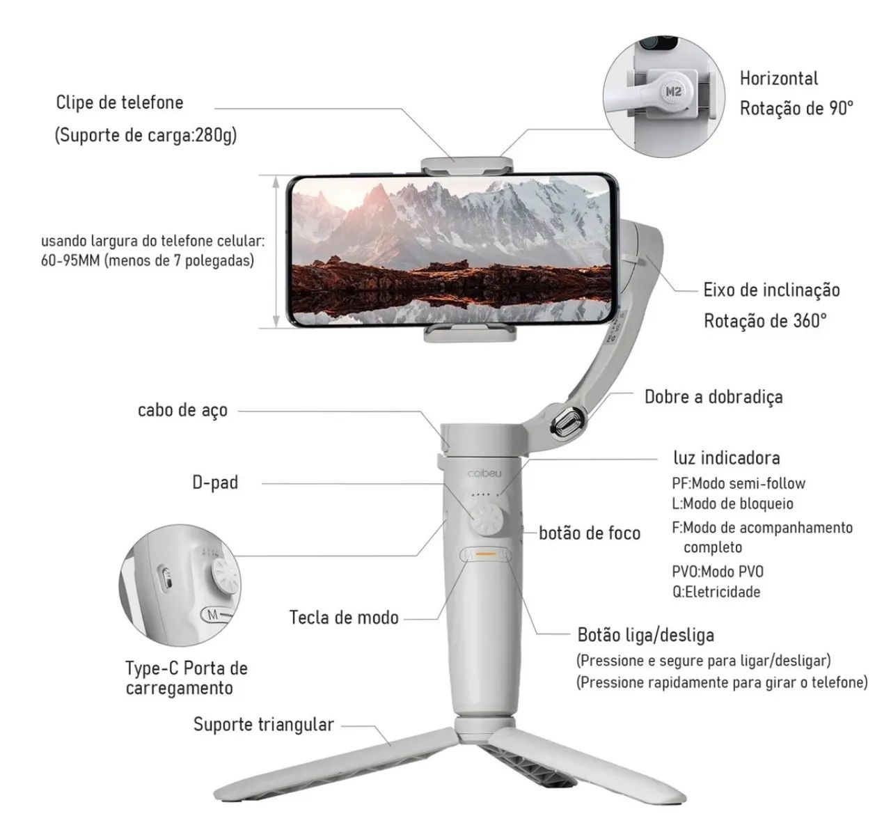 Gimbal Estabilizador De Imagem Para Celular 3 Eixos M2 - Itabira MG ...