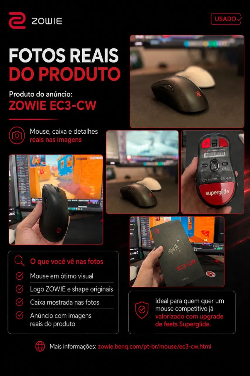MOUSE GAMER ZOWIE ECW-C3 COM FEETS SUPERGLIDE - Foto 2