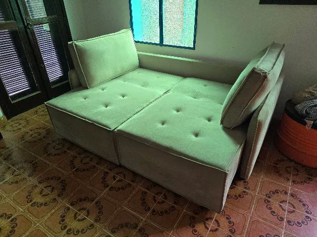 Sofá Retrátil Multiuso Veludo Bege 2 m - Foto 2