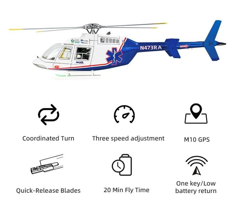 Helicoptero Rc escala Flywing Bell 407 com GPS - Foto 2