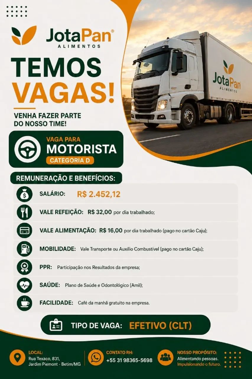 Vagas disponíveis: Motorista