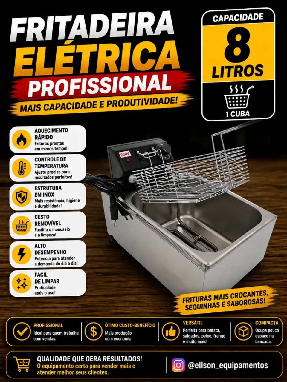 Fritadeira elétrica 8 litros 