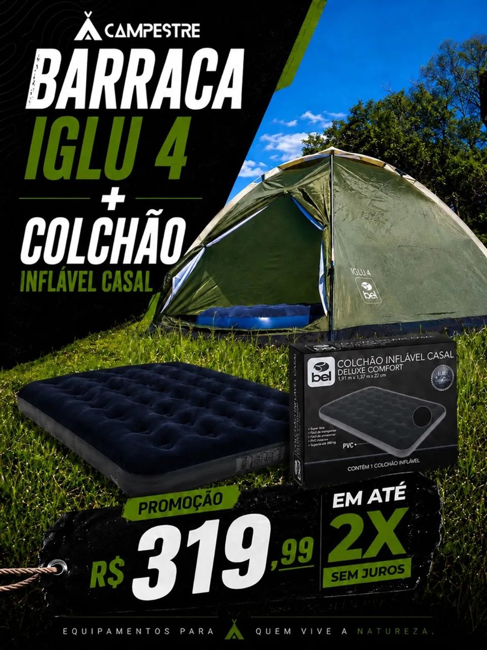 BARRACA E COLCHÃO INFLÁVEL CASAL BEL