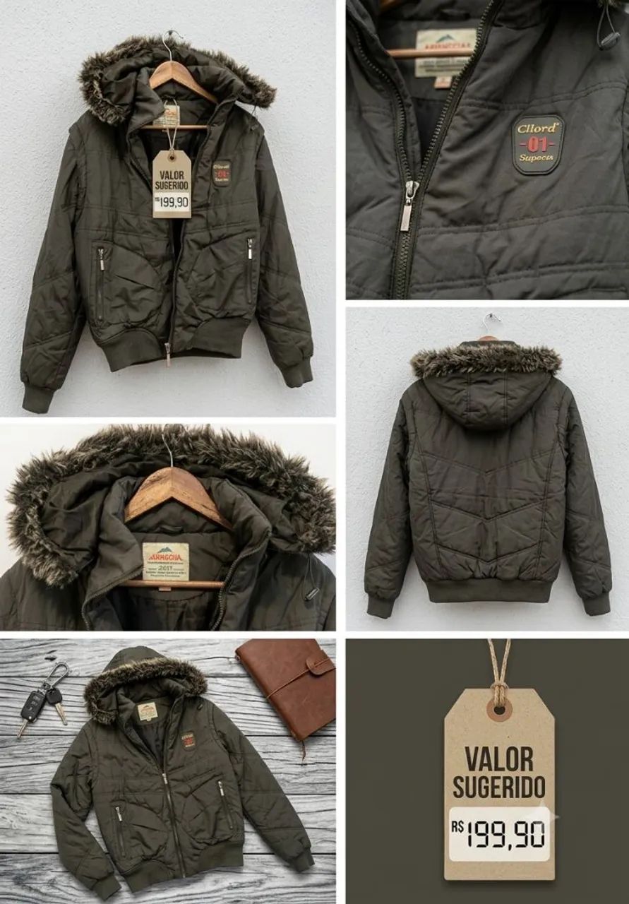 Jaqueta Puffer Bomber com Capuz de Pelo