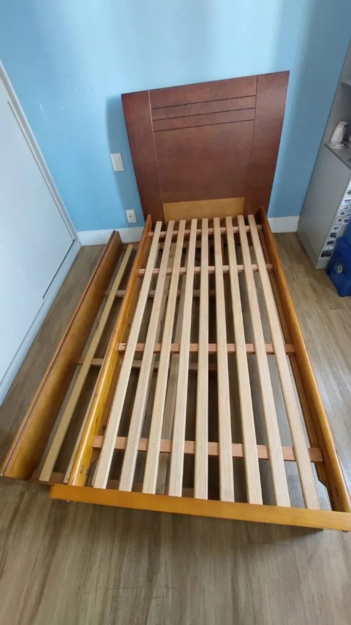 Cama de solteiro com cama auxiliar (bicama) padrão mogno mel - Foto 3