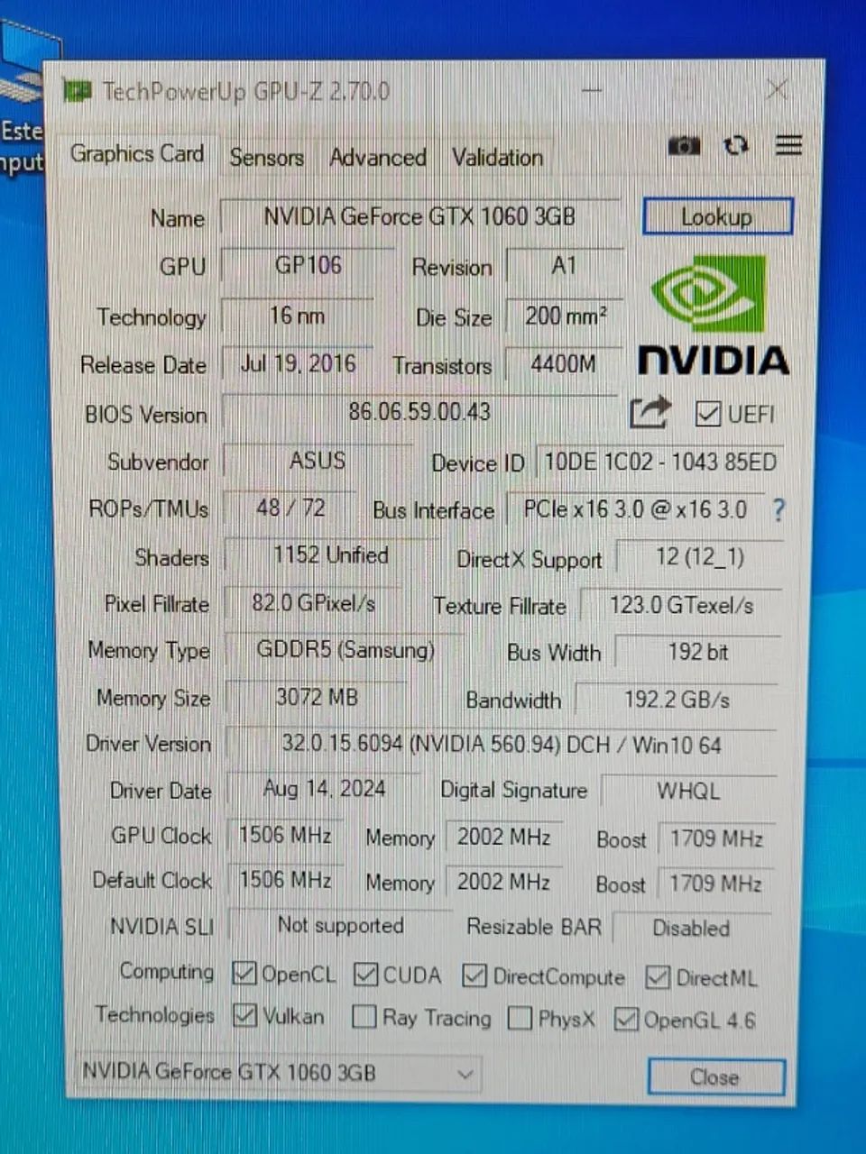 Placa de video GTX 1060 3GB Asus - Foto 4