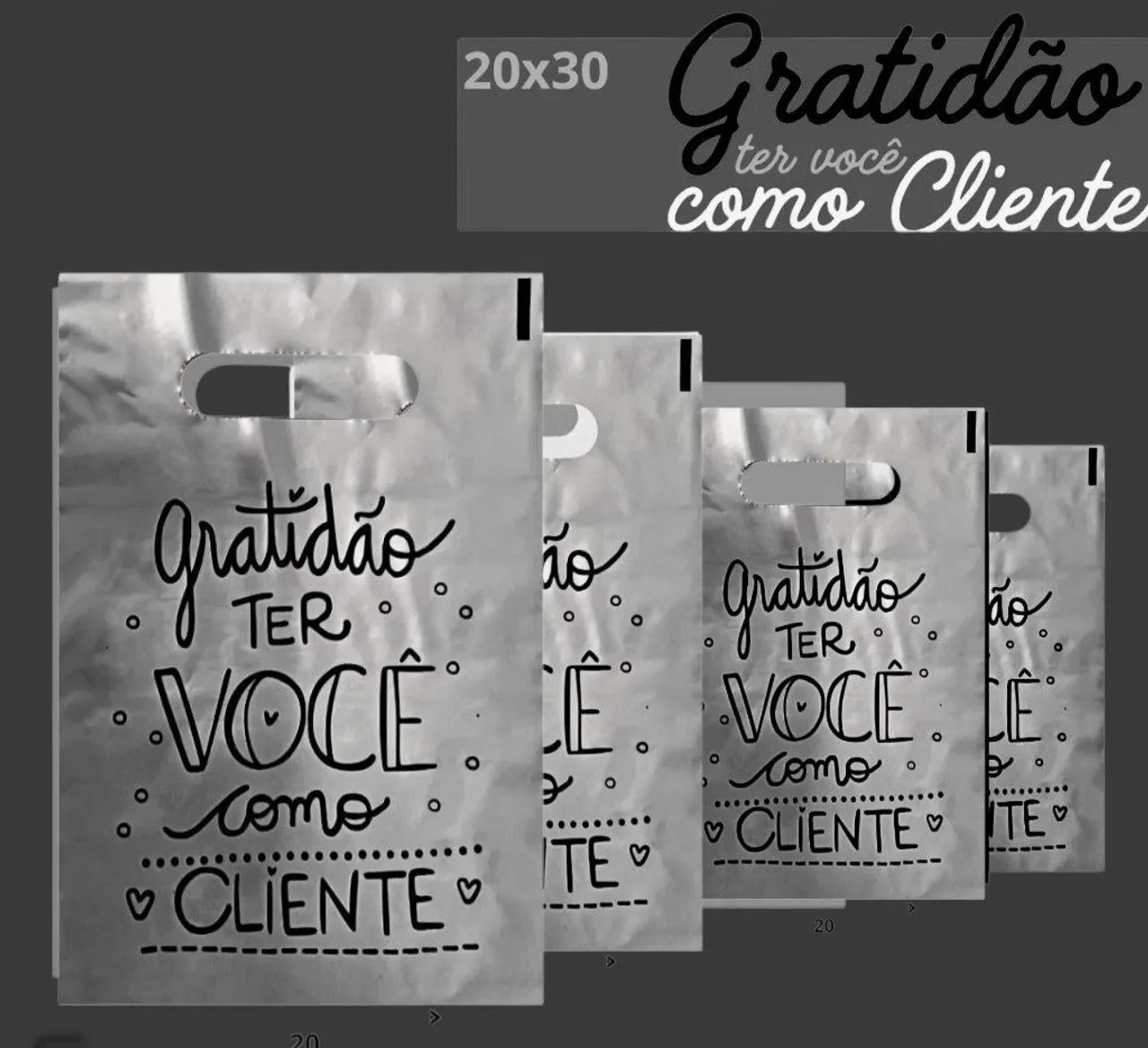Sacolas personalizadas GRATIDÃO AO CLIENTE Tamanho: 30x20 cm 