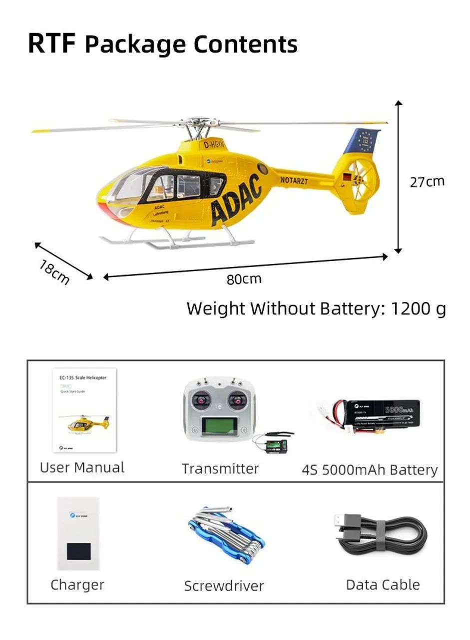 Helicoptero rc escala Flywing EC-135 com GPS