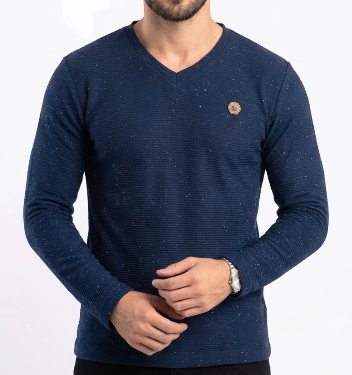 Camisa Gola V Textura Azul 