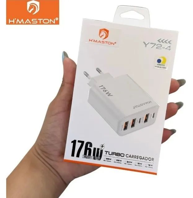 Fonte Carregador Turbo 176w Rápida 5 Saídas Usb E Tipo-c