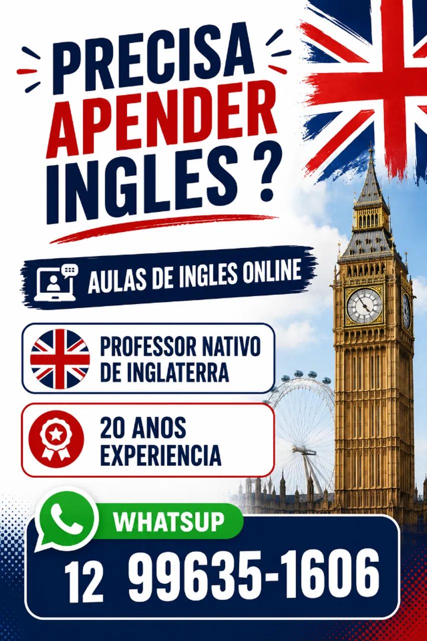 Professor particular nativo de inglês, de Cambridge, Inglaterra. Aulas online.