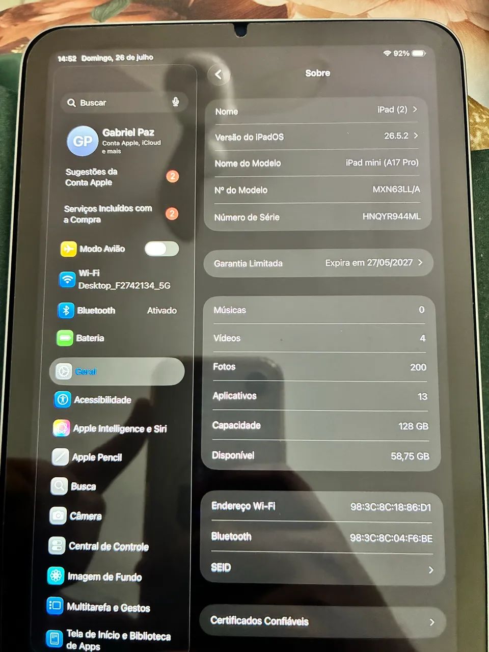 iPad 7 mini A17 Pro 100% garantia até 05/27
