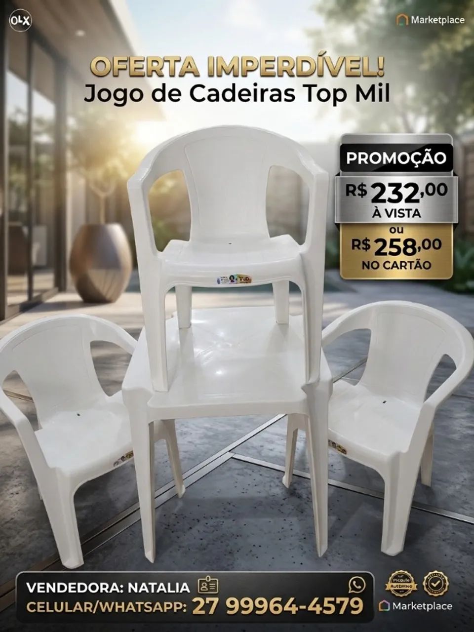 jogo de mesa plastica com 4 poltronas 154 kg- ideal para alugueis e comercios