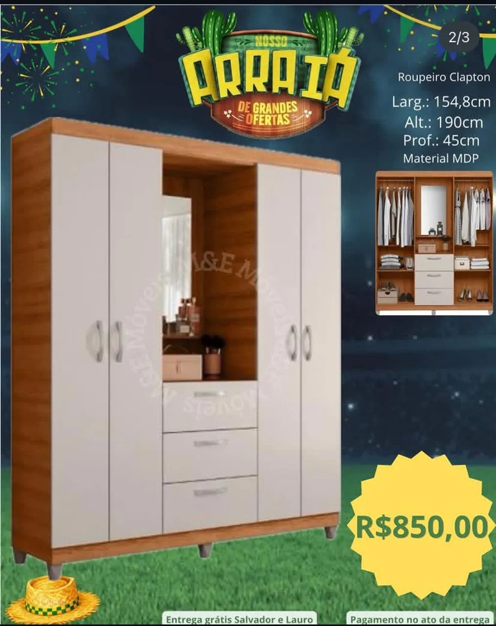 Guarda roupa com espelho e entrega gratuita  - Foto 3